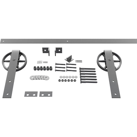 Ekena Millwork Premium Wagon Wheel Strap Barn Door Hardware Set w/ 5' 4" Track for 1 3/8" Doors, Flint Gray GB6001354HWFG